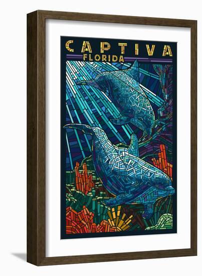 Captiva, Florida - Dolphin Paper Mosaic-Lantern Press-Framed Art Print