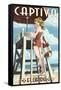 Captiva, Florida - Lifeguard Pinup Girl-Lantern Press-Framed Stretched Canvas