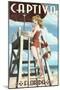 Captiva, Florida - Lifeguard Pinup Girl-Lantern Press-Mounted Art Print