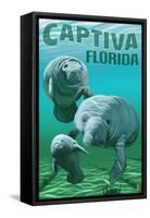 Captiva, Florida - Manatees-Lantern Press-Framed Stretched Canvas