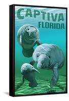 Captiva, Florida - Manatees-Lantern Press-Framed Stretched Canvas