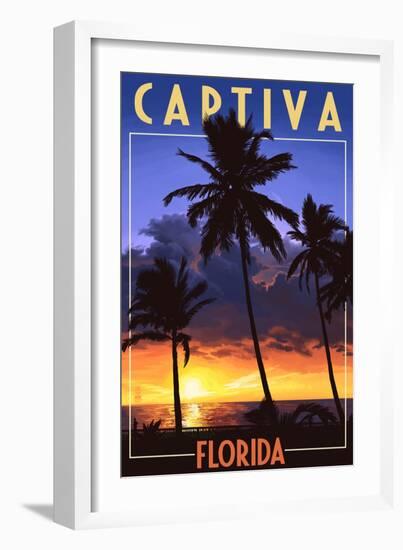 Captiva, Florida - Palms and Sunset-Lantern Press-Framed Art Print