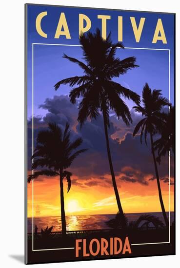 Captiva, Florida - Palms and Sunset-Lantern Press-Mounted Art Print