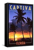 Captiva, Florida - Palms and Sunset-Lantern Press-Framed Stretched Canvas