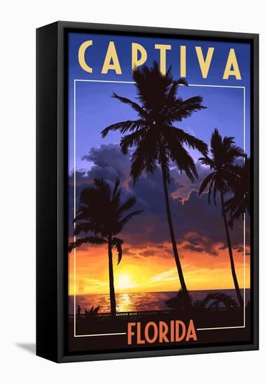 Captiva, Florida - Palms and Sunset-Lantern Press-Framed Stretched Canvas
