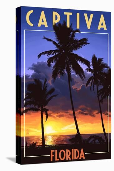 Captiva, Florida - Palms and Sunset-Lantern Press-Stretched Canvas