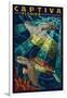 Captiva, Florida - Sea Turtle Paper Mosaic-Lantern Press-Framed Art Print