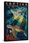 Captiva, Florida - Sea Turtle Paper Mosaic-Lantern Press-Stretched Canvas