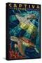 Captiva, Florida - Sea Turtle Paper Mosaic-Lantern Press-Stretched Canvas