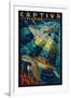 Captiva, Florida - Sea Turtle Paper Mosaic-Lantern Press-Framed Art Print