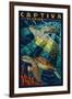 Captiva, Florida - Sea Turtle Paper Mosaic-Lantern Press-Framed Art Print