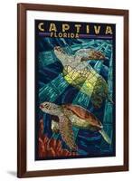 Captiva, Florida - Sea Turtle Paper Mosaic-Lantern Press-Framed Art Print