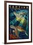 Captiva, Florida - Sea Turtle Paper Mosaic-Lantern Press-Framed Art Print