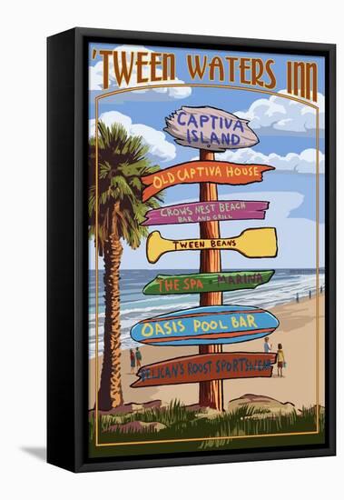 Captiva Island, Florida - Destinations Signpost-Lantern Press-Framed Stretched Canvas