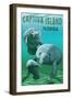 Captiva Island, Florida - Manatees-Lantern Press-Framed Art Print