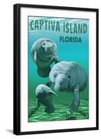 Captiva Island, Florida - Manatees-Lantern Press-Framed Art Print