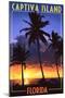 Captiva Island, Florida - Palms and Sunset-Lantern Press-Mounted Art Print