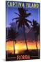 Captiva Island, Florida - Palms and Sunset-Lantern Press-Mounted Art Print