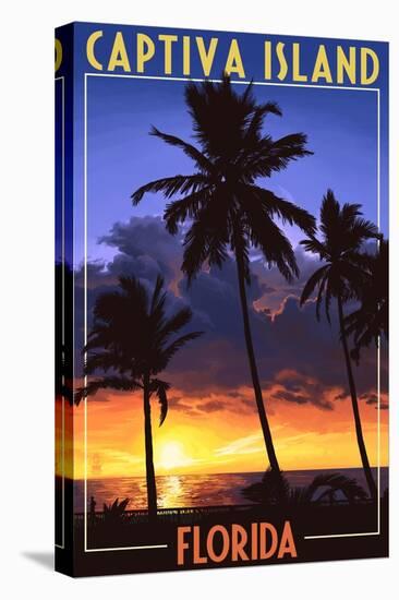 Captiva Island, Florida - Palms and Sunset-Lantern Press-Stretched Canvas
