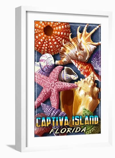 Captiva Island, Florida - Shell Montage-Lantern Press-Framed Art Print