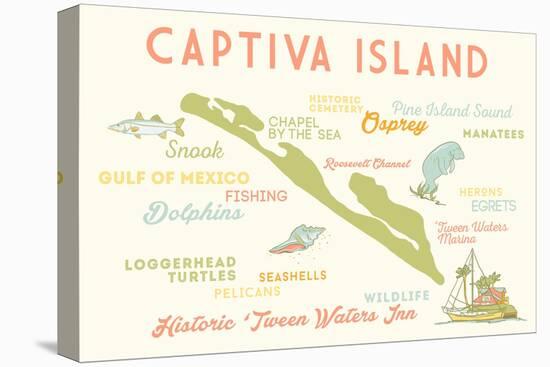 Captiva Island, Florida - Typography and Icons-Lantern Press-Stretched Canvas