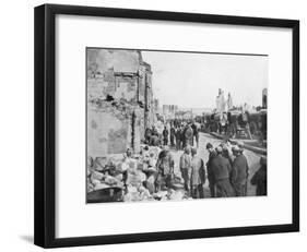 Captive German Prisoners Removing Debris from the Streets of Clermont-En-Argonne, France, 1914-null-Framed Giclee Print