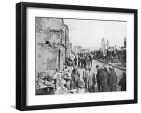 Captive German Prisoners Removing Debris from the Streets of Clermont-En-Argonne, France, 1914-null-Framed Giclee Print