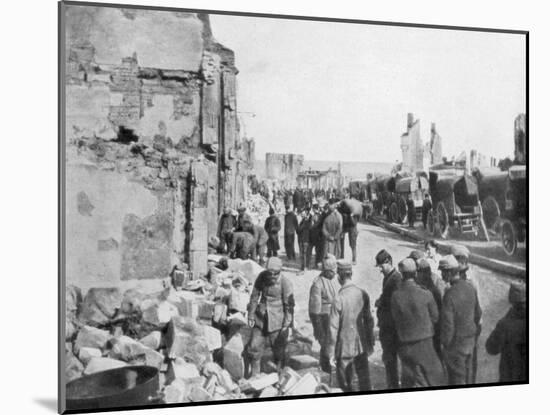 Captive German Prisoners Removing Debris from the Streets of Clermont-En-Argonne, France, 1914-null-Mounted Giclee Print