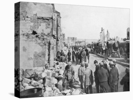 Captive German Prisoners Removing Debris from the Streets of Clermont-En-Argonne, France, 1914-null-Stretched Canvas