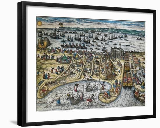 Capture of La Goulette and Tunis by Charles V, 1535-Franz Hogenberg-Framed Giclee Print