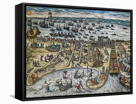 Capture of La Goulette and Tunis by Charles V, 1535-Franz Hogenberg-Framed Stretched Canvas