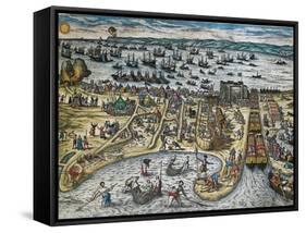 Capture of La Goulette and Tunis by Charles V, 1535-Franz Hogenberg-Framed Stretched Canvas