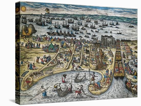 Capture of La Goulette and Tunis by Charles V, 1535-Franz Hogenberg-Stretched Canvas