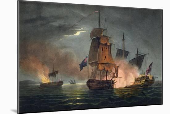 Capture of the Badere Zaffer, Naval Achievements of Great Britain Jenkins, c.1808-Thomas Whitcombe-Mounted Giclee Print