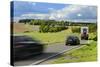 Car and Truck Driving on Winding Country Road, Storm Clouds, Motion Blur, Thuringia, Germany-Andreas Vitting-Stretched Canvas