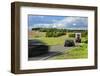 Car and Truck Driving on Winding Country Road, Storm Clouds, Motion Blur, Thuringia, Germany-Andreas Vitting-Framed Photographic Print