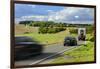 Car and Truck Driving on Winding Country Road, Storm Clouds, Motion Blur, Thuringia, Germany-Andreas Vitting-Framed Photographic Print