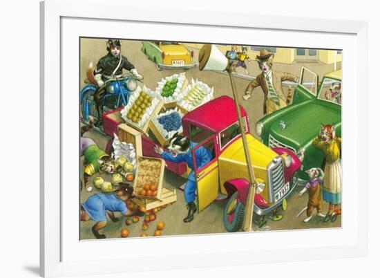 Car Crash in the Market Place-null-Framed Premium Giclee Print