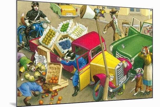 Car Crash in the Market Place-null-Mounted Premium Giclee Print