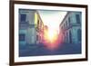 Car Drive in Havana Street, Faded and Filtered Vintage Photo Effect-Marcin Jucha-Framed Photographic Print
