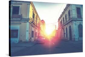 Car Drive in Havana Street, Faded and Filtered Vintage Photo Effect-Marcin Jucha-Stretched Canvas