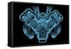 Car Engine X-Ray Blue Transparent Isolated on Black-sauliusl-Framed Stretched Canvas