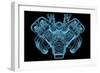 Car Engine X-Ray Blue Transparent Isolated on Black-sauliusl-Framed Art Print