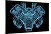 Car Engine X-Ray Blue Transparent Isolated on Black-sauliusl-Mounted Art Print