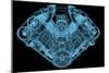 Car Engine X-Ray Blue Transparent Isolated on Black-sauliusl-Mounted Art Print