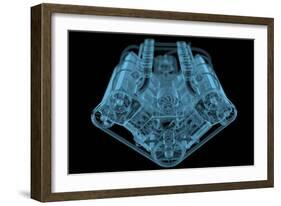 Car Engine X-Ray Blue Transparent Isolated on Black-sauliusl-Framed Art Print