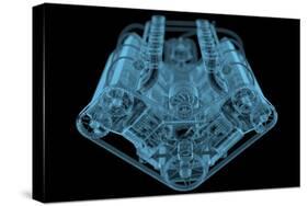 Car Engine X-Ray Blue Transparent Isolated on Black-sauliusl-Stretched Canvas