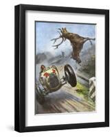 Car Hits Stag-Vittorio Pisani-Framed Art Print