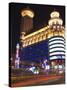 Car Light Trails and Illuminated Buildings, Peoples Square, Shanghai, China-Kober Christian-Stretched Canvas