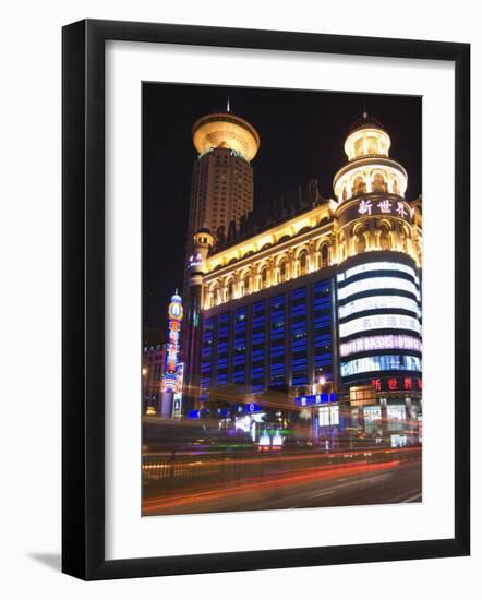 Car Light Trails and Illuminated Buildings, Peoples Square, Shanghai, China-Kober Christian-Framed Photographic Print